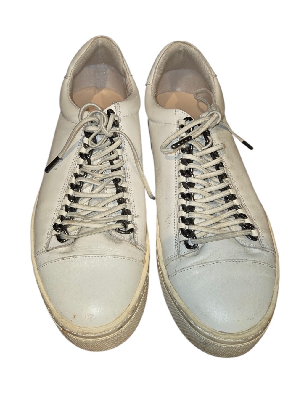 Carvela Kurt Geiger White Leather Sneakers With Metal Chain Detail